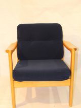 Paire de fauteuils Scandinave années  60, tissu velours marine 