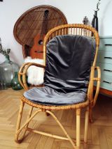 Grand Fauteuil en rotin vintage