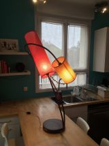 Superbe Lampe double fer forgé forme végétale inspiration art-déco art-nouveau