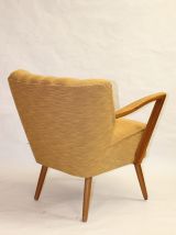 Fauteuil vintage année 50 tissu Lelievre jaune 
