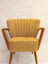 Fauteuil vintage année 50 tissu Lelievre jaune 