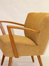 Fauteuil vintage année 50 tissu Lelievre jaune 