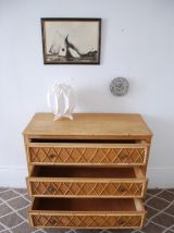 Commode rotin vintage pied compas