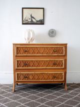 Commode rotin vintage pied compas