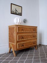 Commode rotin vintage pied compas