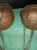 LOT DE 2 SUSPENSIONS CUIVRE AVEC CHAINETTES METAL 