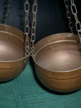 LOT DE 2 SUSPENSIONS CUIVRE AVEC CHAINETTES METAL 