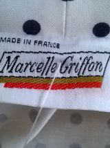  Impeccable jupe vintage Marcelle Griffon taille haute plis permanents T38-40 blanche à pois marine