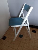 Chaise pliante vintage, rétro, chaise d'appoint en bois, bleu et blanc