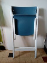 Chaise pliante vintage, rétro, chaise d'appoint en bois, bleu et blanc