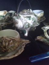 Petit service a café coquillages tasses théière 60's vintage