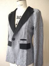 Veste blazer gris noir cintré ajusté bicolore col femme taille 38 40