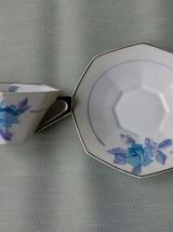 Service à café MC&amp;Cie, porcelaine de Limoges, motif floral géométrique, années 1920