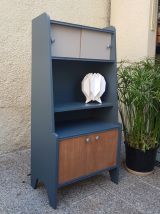 Bibliothèque vitrine vintage bleu nuit 