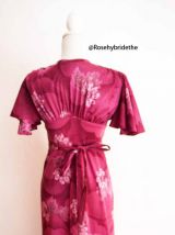 Robe longue manches papillons zip rose violine fleurie vintage 70s