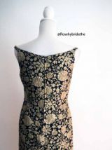 Robe crayon col Bardot fleurs mordorées vintage 60's