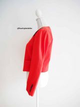 Veste en pure laine rouge vif broderies noires vintage 80's