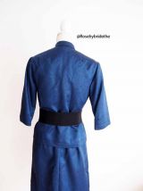 Ensemble tailleur robe et veste bleu métallisé Jacky Kennedy vintage 60's