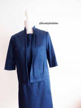 Ensemble tailleur robe et veste bleu métallisé Jacky Kennedy vintage 60's