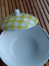 soupière vintage SALINS carreaux jaune et blanc