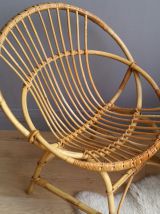 Fauteuil corbeile rotin vintage