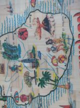 Plateau et sous verres en osier décor " île de la réunion " - Vintage