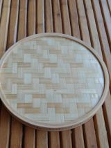 Plateau et sous verres en osier décor " île de la réunion " - Vintage