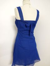 Robe de soirée bleu électrique strass noeud fluide