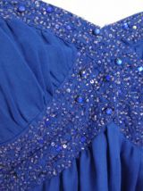Robe de soirée bleu électrique strass noeud fluide