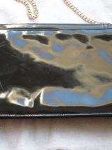 Pochette vintage femme cuir noir chaine doree