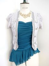 Boléro gilet dentelle broderie vintage guipure gris blanc