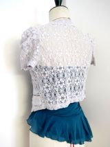 Boléro gilet dentelle broderie vintage guipure gris blanc