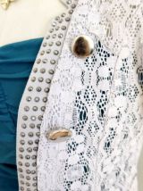 Boléro gilet dentelle broderie vintage guipure gris blanc