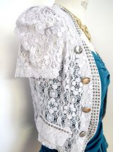 Boléro gilet dentelle broderie vintage guipure gris blanc