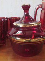 Service à orangeade rouge et or 