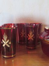 Service à orangeade rouge et or 