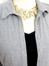 Gilet chemise gris souris vintage coton manche 3/4