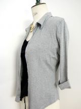 Gilet chemise gris souris vintage coton manche 3/4