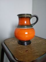 Pichet, vase en céramique, faïence émaillée, orange