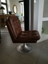 2 fauteuils vintages simili cuir marron