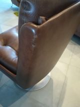 2 fauteuils vintages simili cuir marron