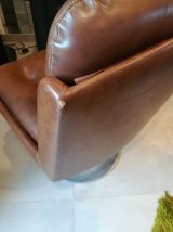 2 fauteuils vintages simili cuir marron