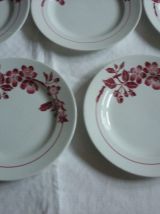 5 assiettes en faience vintage fleurs rouges