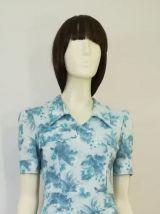 Robe vintage 70ies taille 36 38 bleu ciel motifs floraux 