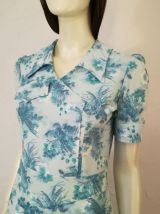 Robe vintage 70ies taille 36 38 bleu ciel motifs floraux 
