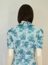 Robe vintage 70ies taille 36 38 bleu ciel motifs floraux 