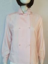 Chemisier vintage taille 40 42 blanc nacré rayures rose bonbon double boutonnage