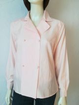 Chemisier vintage taille 40 42 blanc nacré rayures rose bonbon double boutonnage