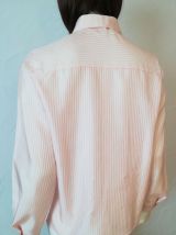 Chemisier vintage taille 40 42 blanc nacré rayures rose bonbon double boutonnage