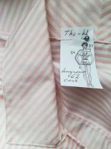 Chemisier vintage taille 40 42 blanc nacré rayures rose bonbon double boutonnage